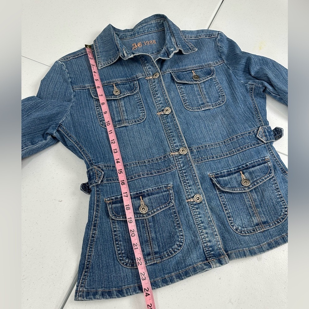 AC3998 Women's Y2K Collared Long Sleeve Denim Jean Jacket Large - Picture 7 of 12
